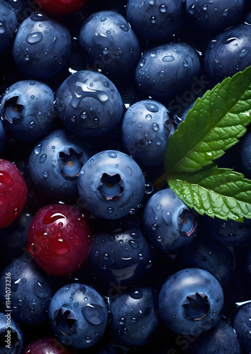 Blueberries and red berries background