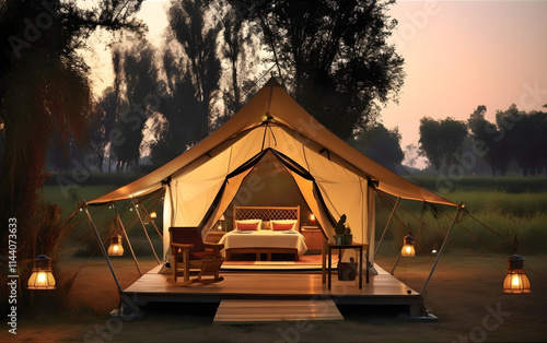 Luxurious glamping retreat amidst serene countryside beauty
