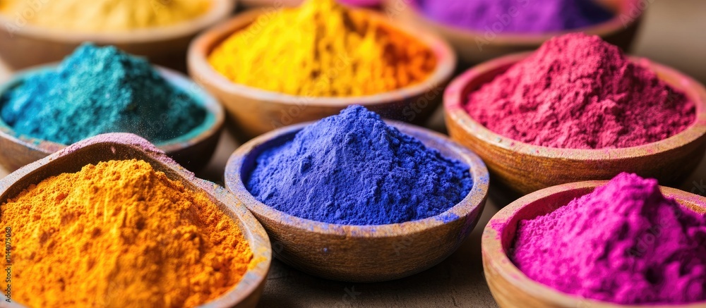 Festive Holi Celebration Colorful Powder Paints in Bowls Traditional Indian Festival of Colors Vibrant and Joyful Backdrop Festive Holi Celebration Colorful Powder Paints in Bowls Traditional Indian Festival of Colors Vibrant and Joyful Backdrop