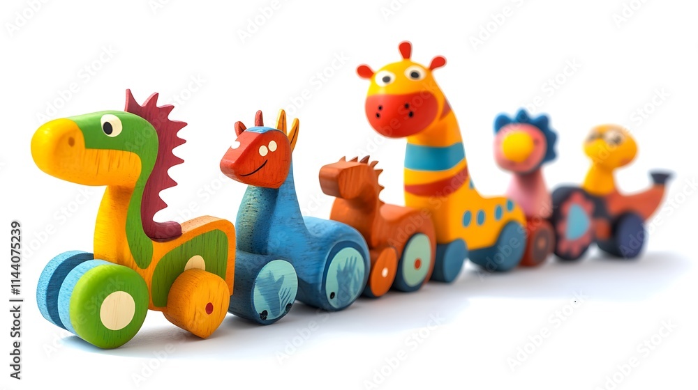 Obraz premium Colorful toy animal train photo, isolated on white background. AI Generated