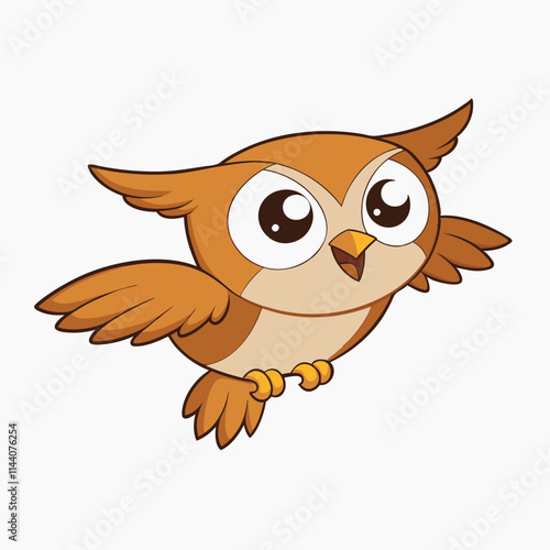 colourful Owl cute childish cartoon illustration. Vector owl isolated on white background