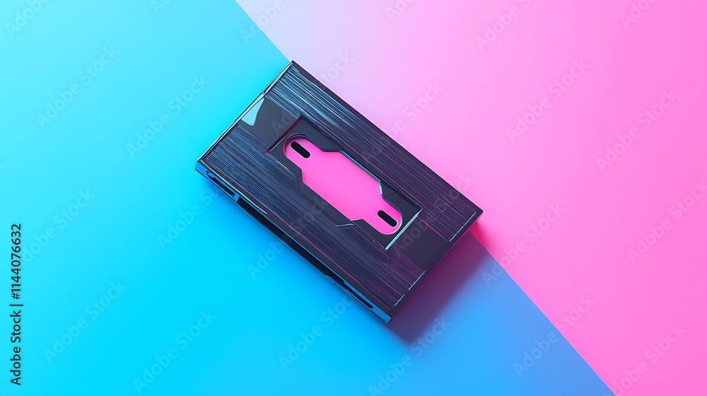 Flat lay photo of board mockup on pink blue backdrop. AI Generated Flat lay photo of board mockup on pink blue backdrop. AI Generated