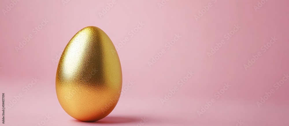Trendy golden Easter egg on pink background with minimalist style ideal for seasonal celebrations and festive design projects Trendy golden Easter egg on pink background with minimalist style ideal for seasonal celebrations and festive design projects