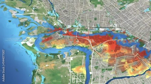 Comprehensive GIS Software Showing Detailed Color Coded Overlays of Flood Risk Zones for Environmental Analytics and Disaster Planning