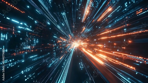 Abstract digital rendering intensely bursts through space in futuristic style. AI Generated