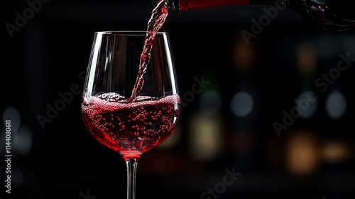 Pouring deeply red wine in glass dark blurred background close-up photo. AI Generated