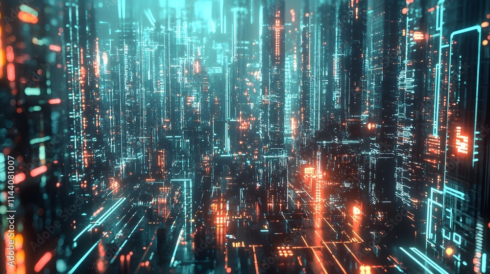 Digital City with Neon Lights and Futuristic Skyline Digital City with Neon Lights and Futuristic Skyline