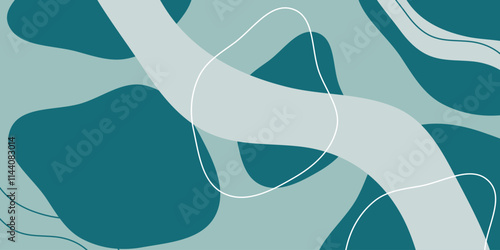 Abstract Vector Blue Shapes Banner with Flowing Lines,abstract background with flowing organic shapes inpale mint a turquoise tones.  photo