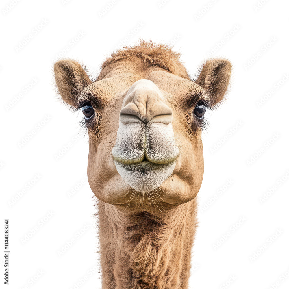 Fototapeta premium Curious Camel Portrait on White Background for Wildlife and Nature Projects Transparent Background