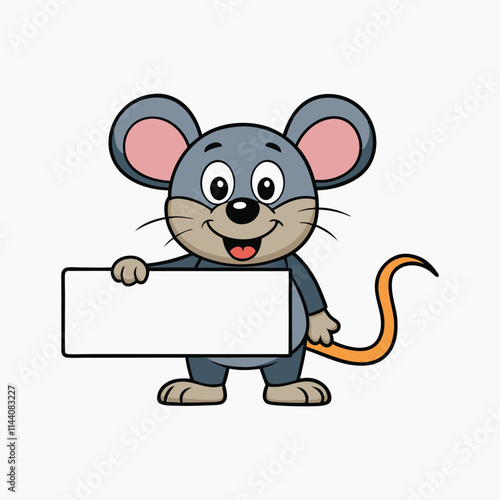 cute mousy with wooden blank board vector cartoon illustration isolated on white background