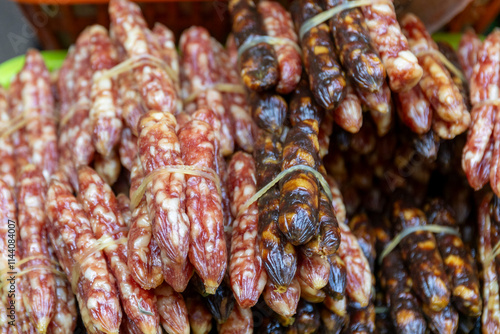 Dec 19 2024,Hong Kong.The Chinese sausage, commonly known as 'Lap Cheong' in Cantonese, is typically made from smoked, seasoned pork meat and fat  photo