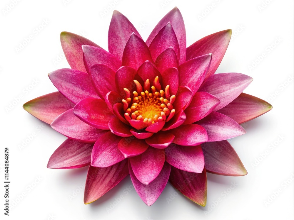 Fototapeta premium A vintage pink water lily, overhead close-up, isolated on white.