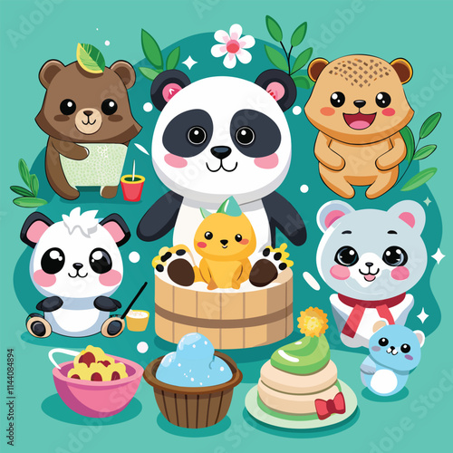 set of animals panda stickers photo