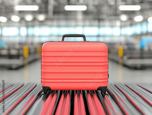 luggage conveyor concept. A suitcase being flagged for additional inspection after passing through a conveyor belt security system photo