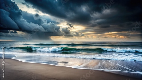 Dark ocean swells under a brooding sky. Minimalist seascape. photo