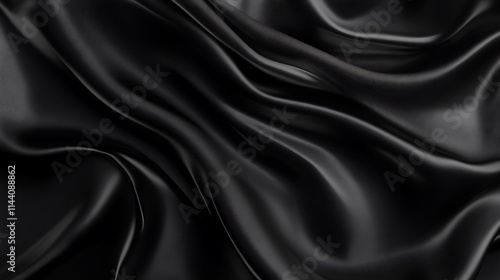 Black silk fabric with folds and folds. AI Generated