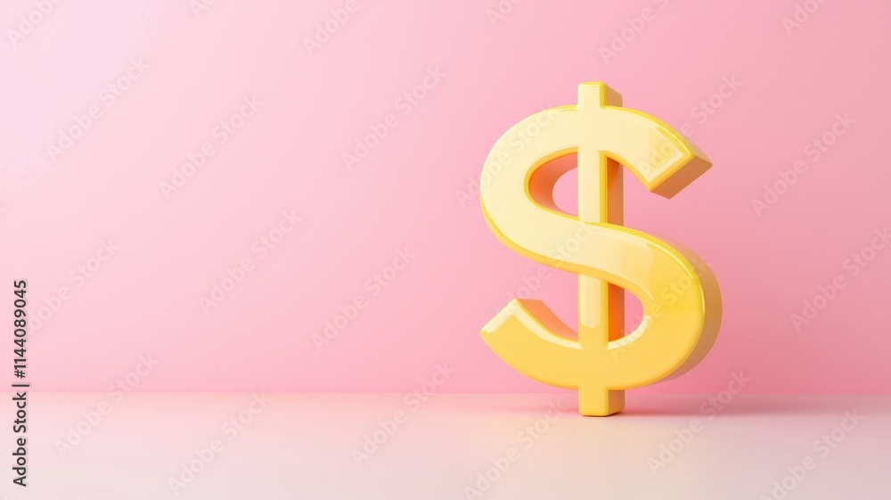 Fototapeta premium Yellow dollar sign on a pink background, representing finance and wealth.