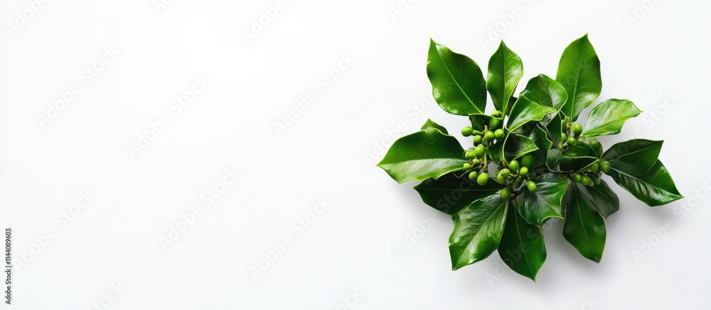 Holly plant arrangement on white background ideal for Christmas decoration and festive designs showcasing vibrant green foliage and berries Holly plant arrangement on white background ideal for Christmas decoration and festive designs showcasing vibrant green foliage and berries