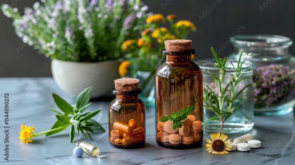Natural herbal remedies with essential oils and fresh herbs Natural herbal remedies with essential oils and fresh herbs