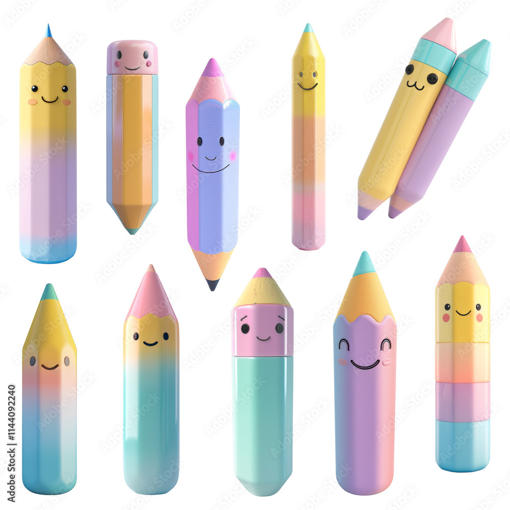 Cute Cartoon Pencils in Pastel Colors: A Delightful Collection Cute Cartoon Pencils in Pastel Colors: A Delightful Collection