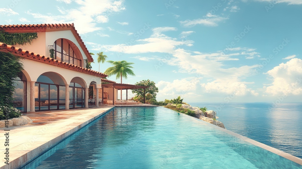 Luxurious villa with infinity pool overlooking the ocean.