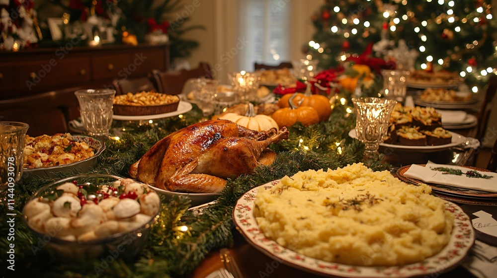 Traditional American Christmas festive table Traditional American Christmas festive table