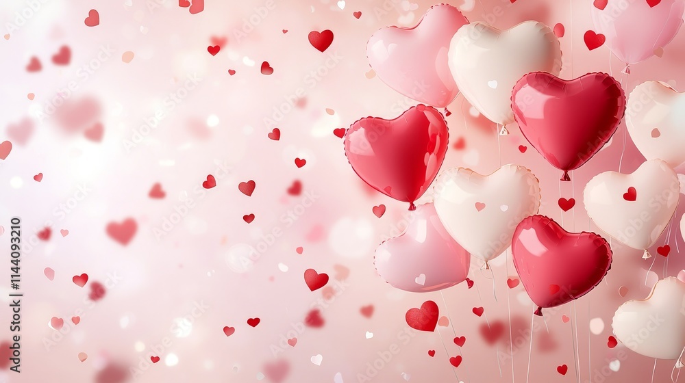 Soft Pastel Background with Floating Heart Shaped Balloons for Romantic Soft Pastel Background with Floating Heart Shaped Balloons for Romantic