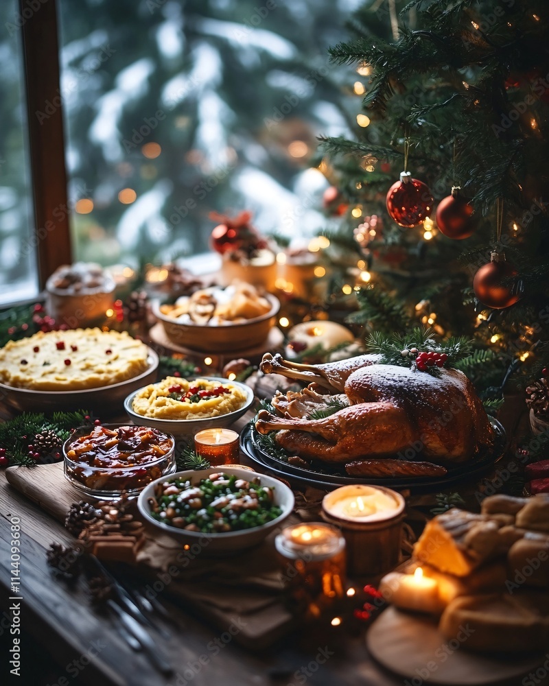 Traditional American Christmas festive table Traditional American Christmas festive table
