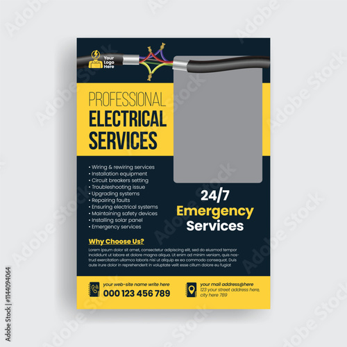 Professional electrical service a4 size editable print poster and flyer. Electrician and Electrical Company Flyer, Home Appliance Repair Service Flyer or leaflet brochure cover design