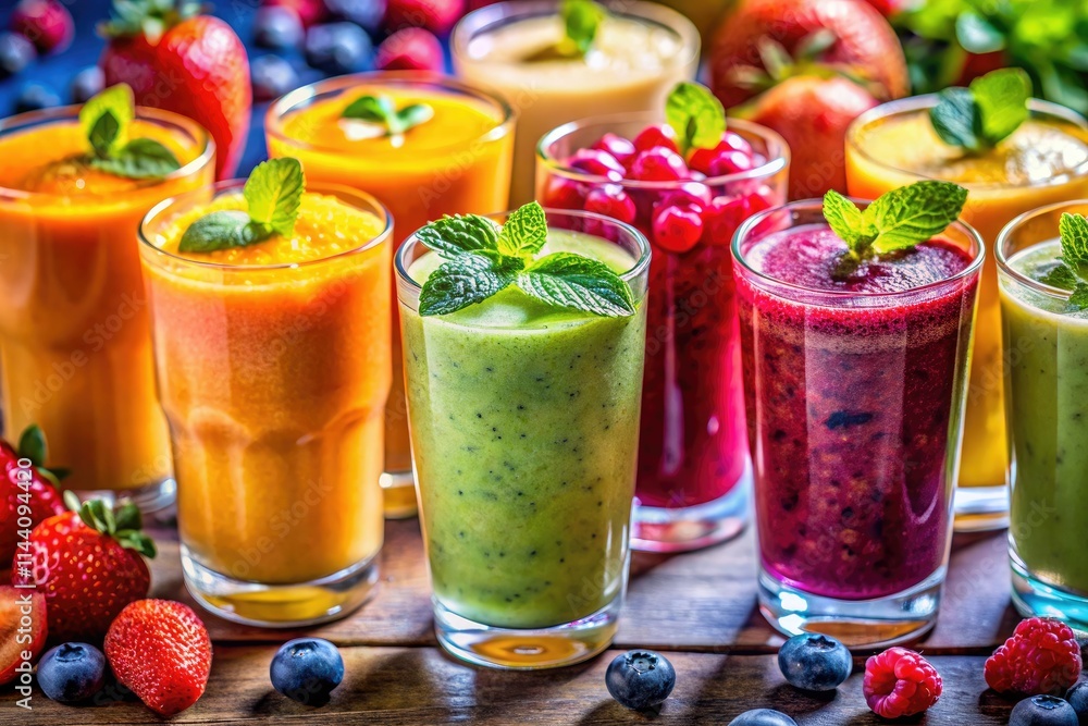 Macro photography reveals vibrant fruit smoothie textures, showcasing healthy, refreshing drink details. Macro photography reveals vibrant fruit smoothie textures, showcasing healthy, refreshing drink details.