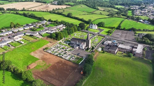 Aerial video of St Marys Church Rasharkin Village Co Antrim Northern Ireland photo