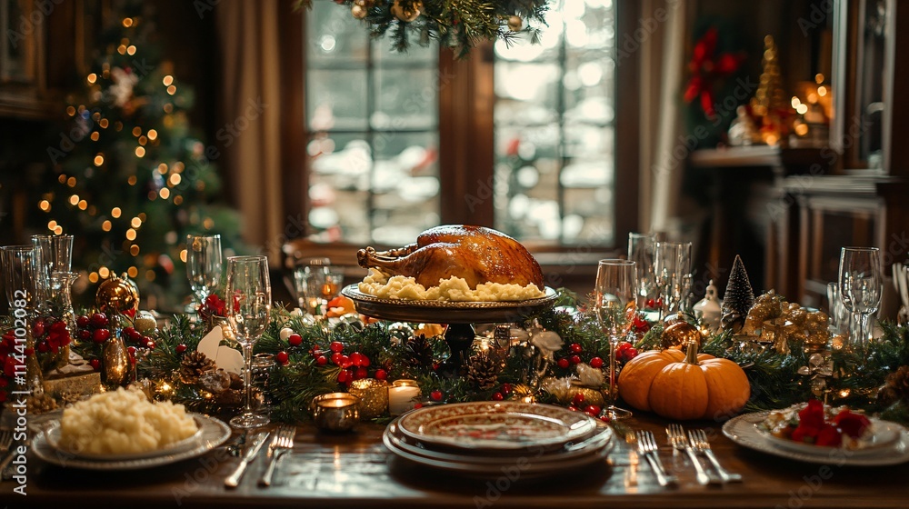 Fototapeta premium American Christmas turkey on the festive table