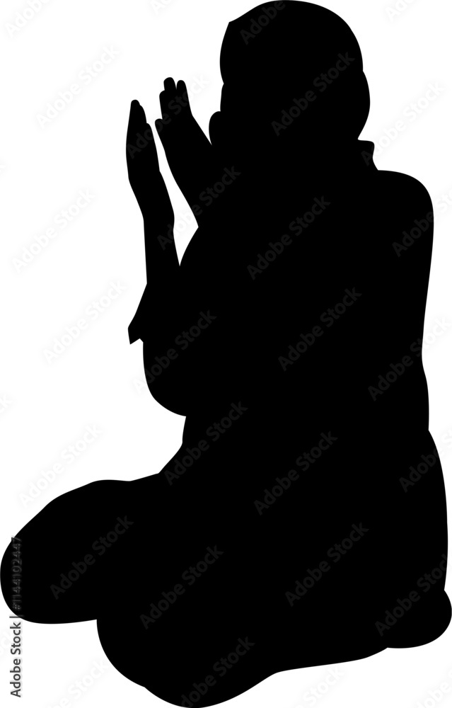 Muslim woman praying character silhouette. Silhouette or illustration of a Muslim praying. Praying symbol illustration. Muslim woman praying character silhouette. Silhouette or illustration of a Muslim praying. Praying symbol illustration.