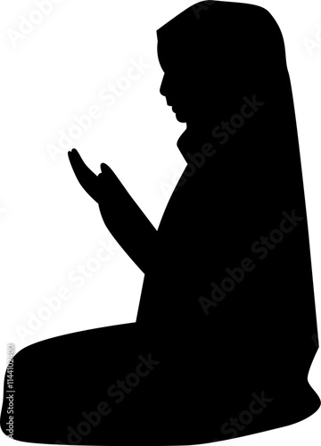Muslim woman praying character silhouette. Silhouette or illustration of a Muslim praying. Praying symbol illustration.