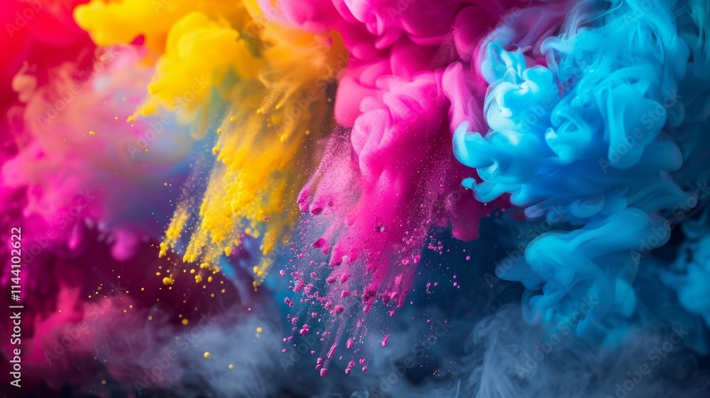 Dynamic explosion of colored powder in vibrant pink and blue tones Dynamic explosion of colored powder in vibrant pink and blue tones