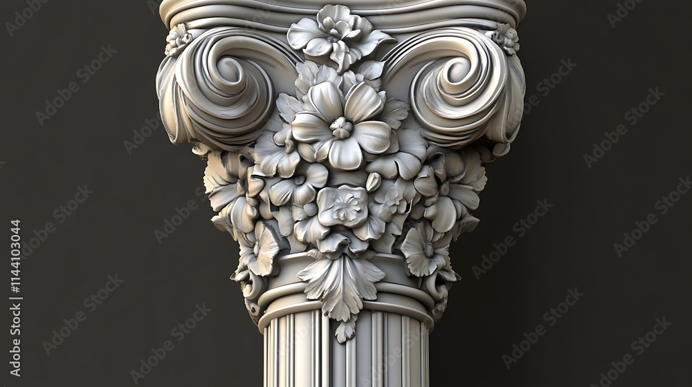 Detailed 3D render of ornate floral column in dark setting. AI Generated Detailed 3D render of ornate floral column in dark setting. AI Generated
