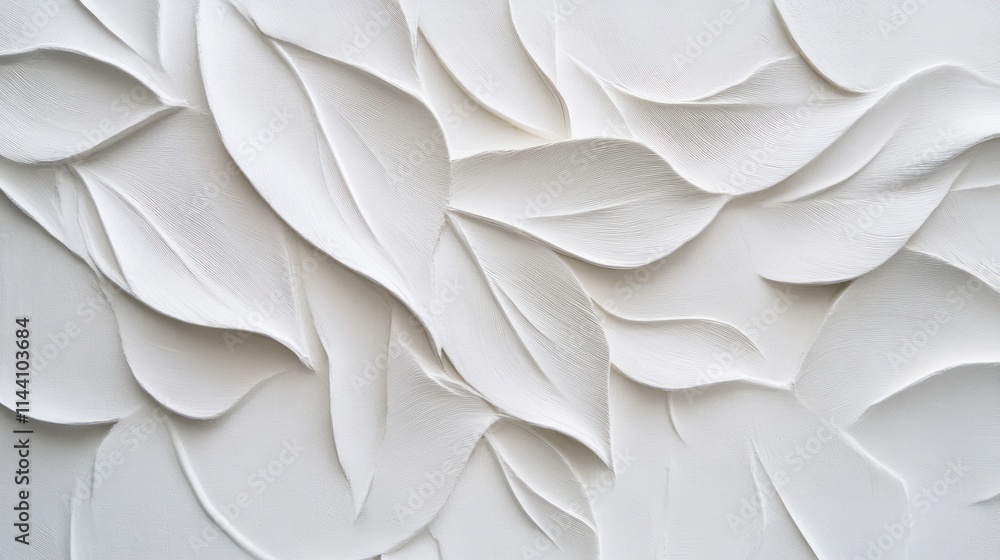 White textured background of sculpted leaf shapes. White textured background of sculpted leaf shapes.
