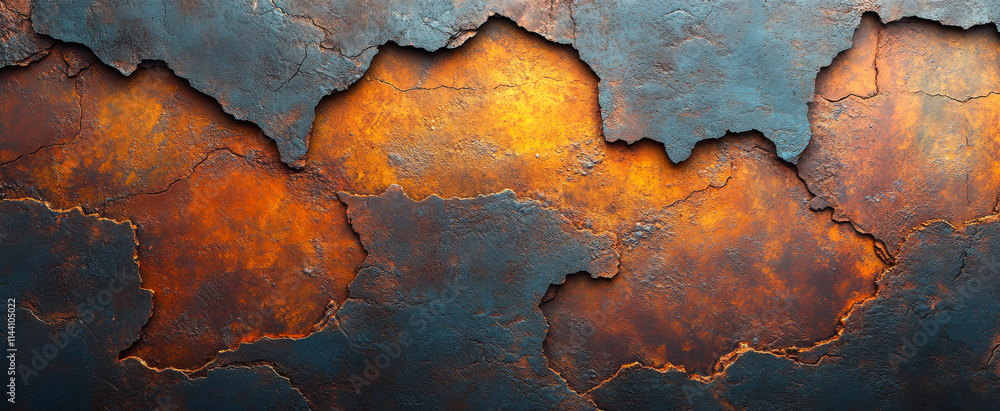 Rusty wall in orange and blue. Rusty metallic wall with vibrant orange highlights showcasing texture and color contrasts Rusty wall in orange and blue. Rusty metallic wall with vibrant orange highlights showcasing texture and color contrasts