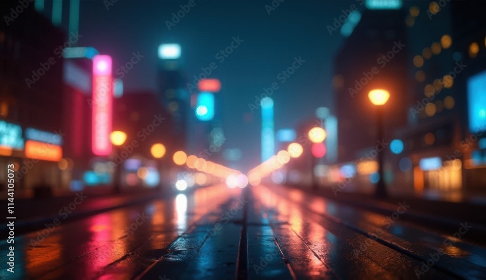 blurred city street at night with lights and traffic lights blurred city street at night with lights and traffic lights