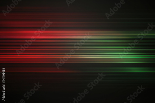 close up horizontal abstract illustration of red and green stripes glowing over a dark background