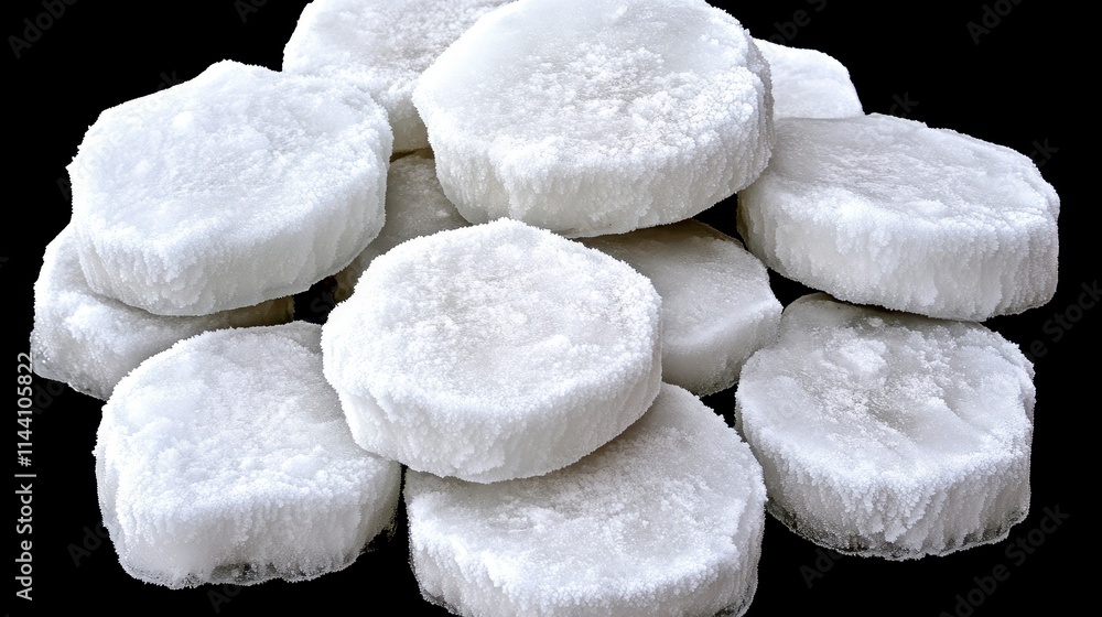 A stack of white, round disks resembling sugar, potentially a culinary ingredient or traditional food item. A stack of white, round disks resembling sugar, potentially a culinary ingredient or traditional food item.