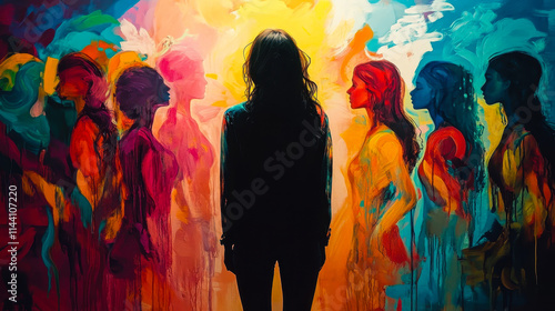 Silhouette of Women in Vivid Colors: Artistic Expression of Diversity and Identity photo