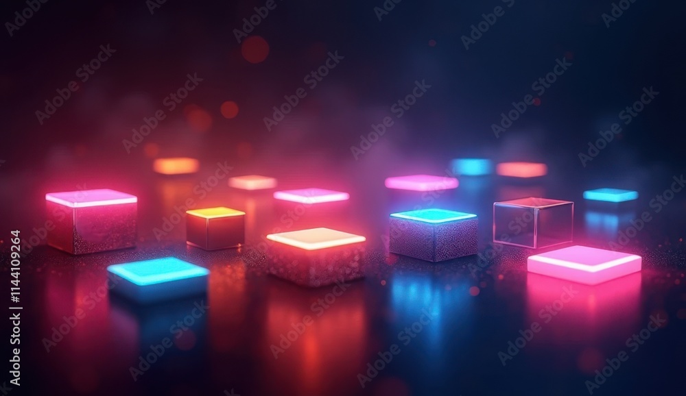 a close up of a group of glowing cubes on a table a close up of a group of glowing cubes on a table