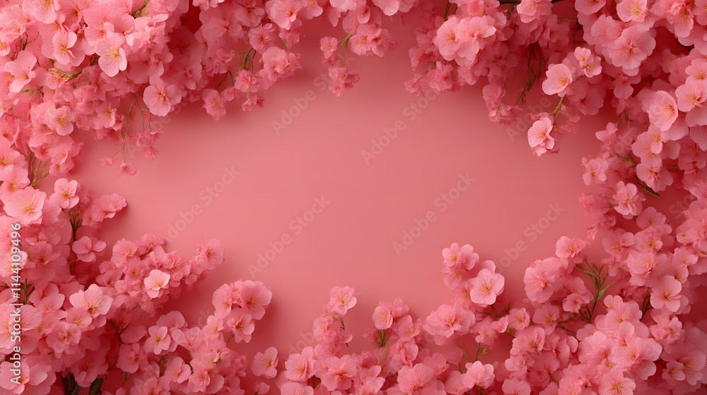 Pink flower frame on pink background. Pink flower frame on pink background.