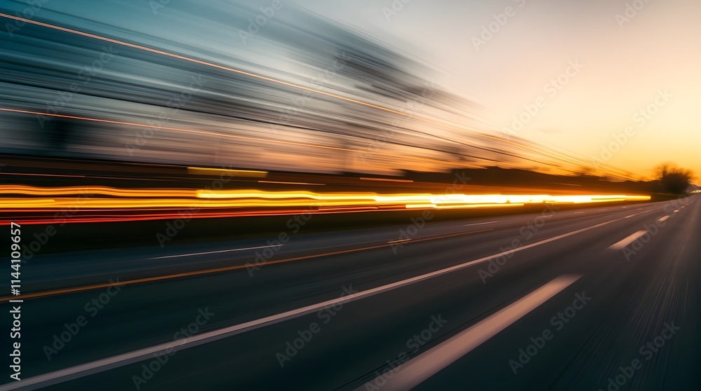 Scenic highway curves vibrant yellow light trails long exposure on warm landscape at sunset, bright luminous tranquil motion speed, blur serene stunning natural energy Scenic highway curves vibrant yellow light trails long exposure on warm landscape at sunset, bright luminous tranquil motion speed, blur serene stunning natural energy