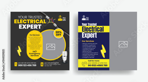 Electrical service social media post banner ads, Electrician and Electrical Company advertisement, Home Appliance Repair Service web banner design
