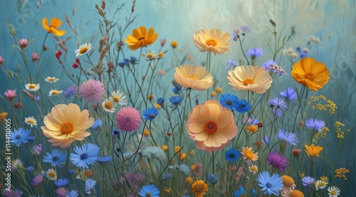 Wallpaper Mural Painting Focusing on Wildflowers in Pastel Tones. Torontodigital.ca