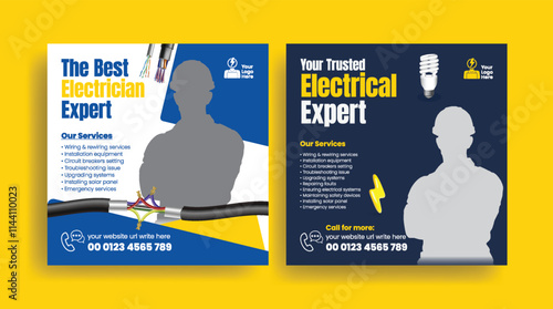 Electrical service social media post banner ads, Electrician and Electrical Company advertisement, Home Appliance Repair Service web banner design