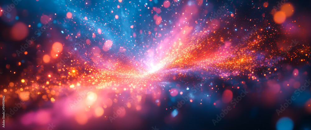 Fototapeta premium Bright colors swirl through the cosmos. Colorful cosmic explosion with vibrant light particles in deep space