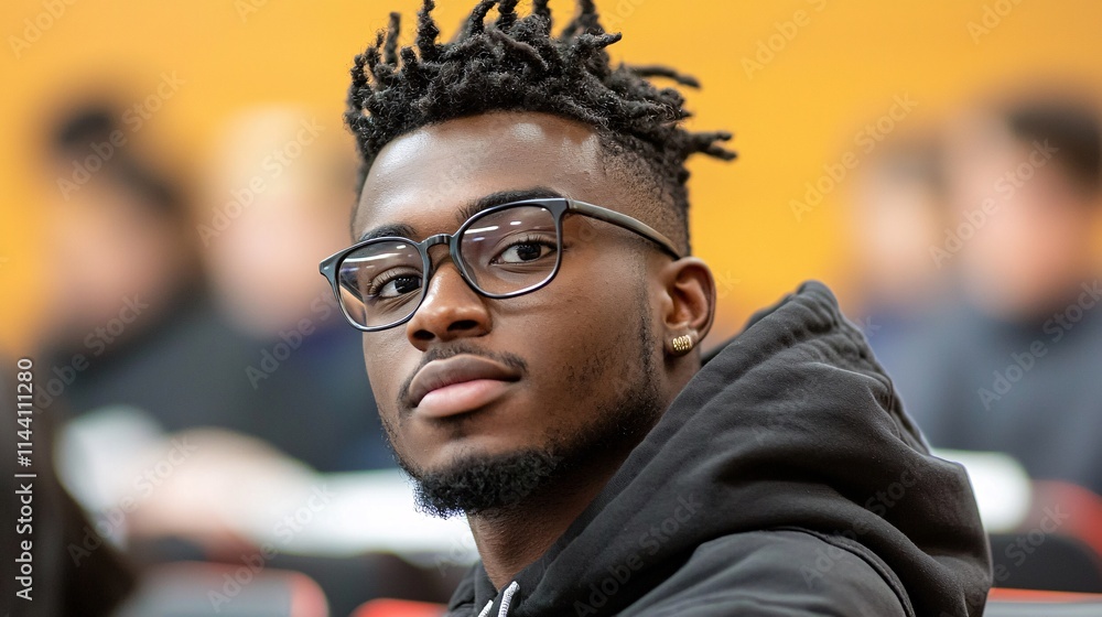 Fototapeta premium Gig economy participant attending a tax workshop on EITC benefits at a local community center Stock Photo with side copy space